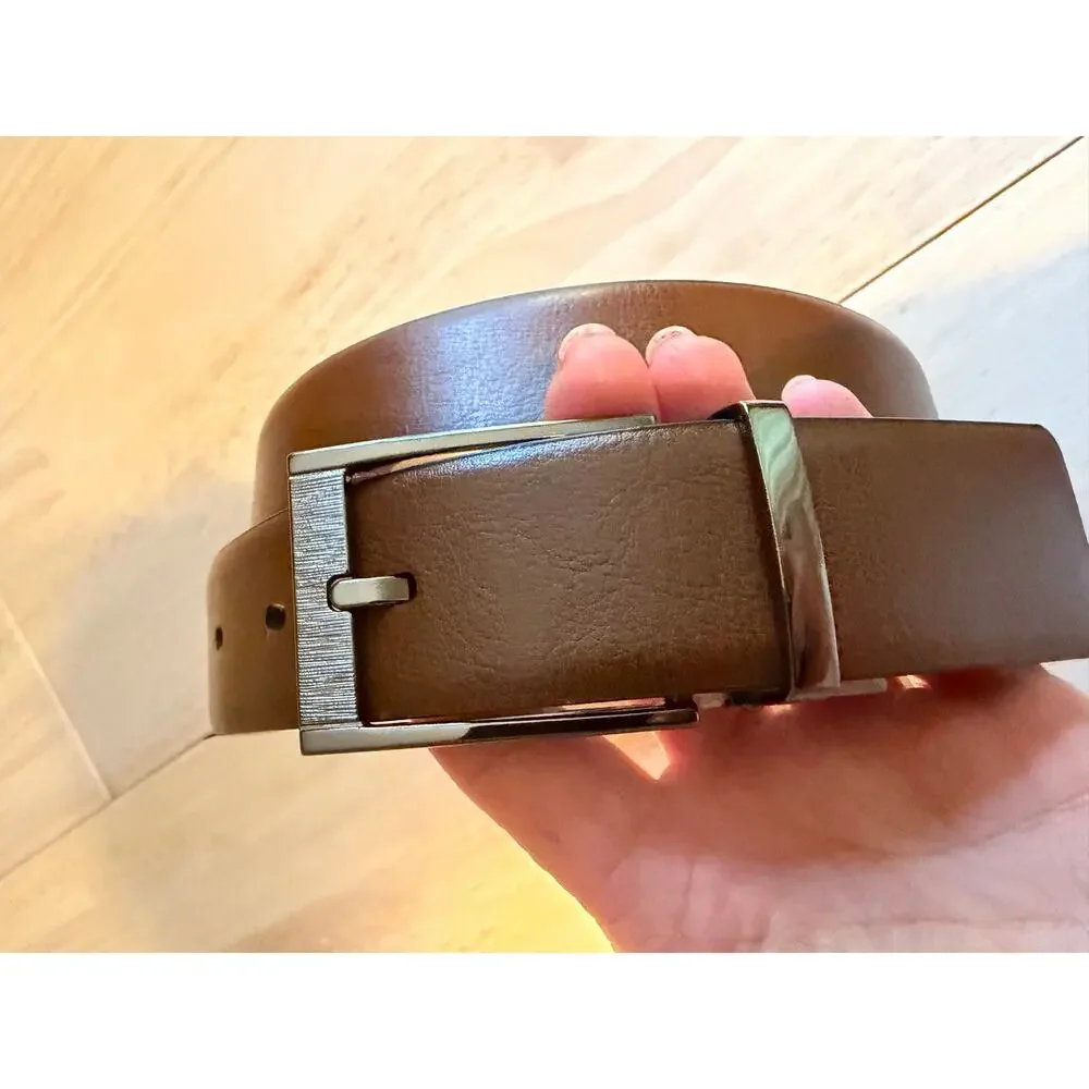 Black Brown Reversible Faux Leather Belt Gunmetal Buckle 38 Minimalist